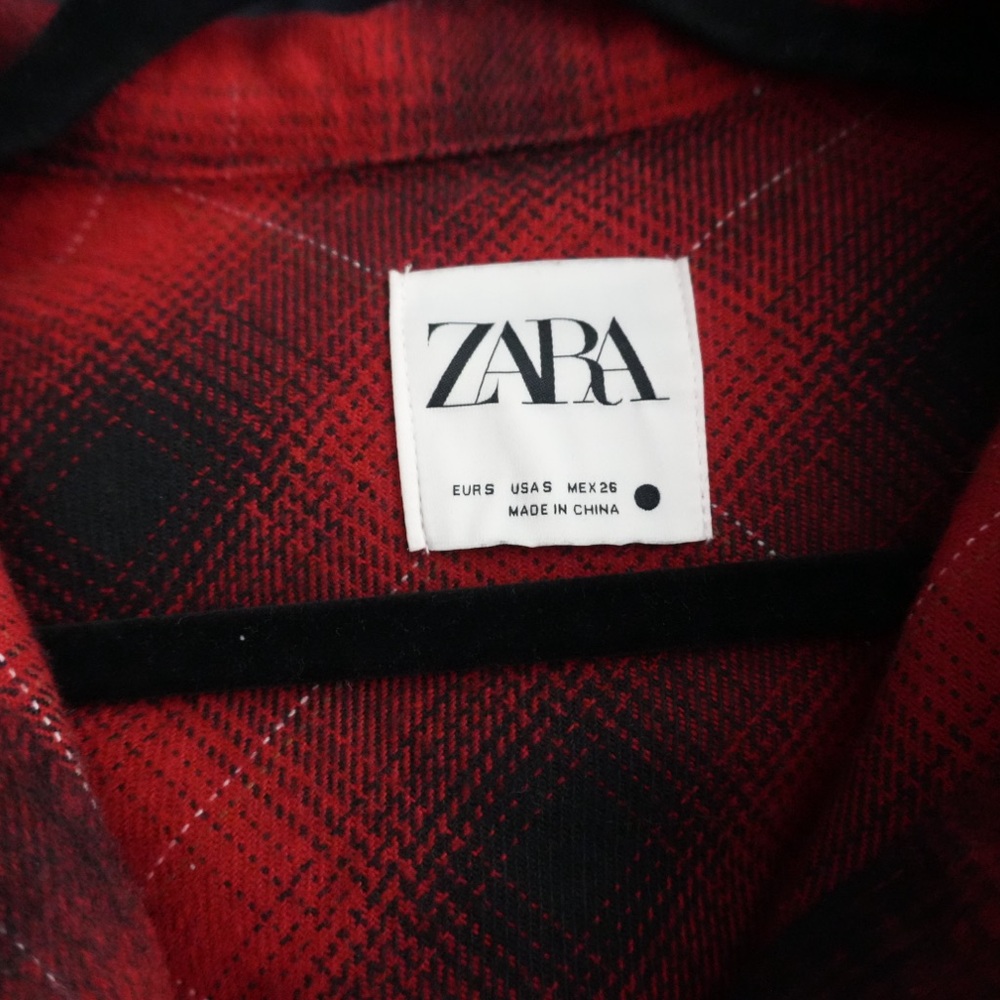 NWOT ZARA Wool Blend Plaid Overshirt Red & Black Plaid in S - Picture 7 of 7